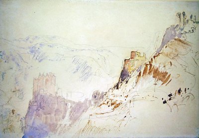 来自北方的Burg Eltz（纸上铅笔、钢笔和红墨水、水彩和体彩）。 作者 约瑟夫·马洛德·威廉·特纳