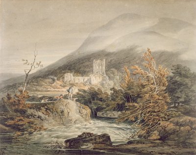 兰索尼修道院，蒙茅斯郡，约 1792 年（白纸上的水彩与钢笔和墨水） 作者 约瑟夫·马洛德·威廉·特纳