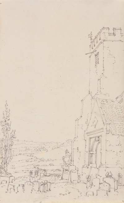 南门廊和一座身份不明的教堂塔，c.1790-95（铅笔在纸上） 作者 约瑟夫·马洛德·威廉·特纳