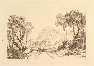 Meadows Liber Studiorum上方的城堡，第二部分，盘子8，1808年。 作者 约瑟夫·马洛德·威廉·特纳