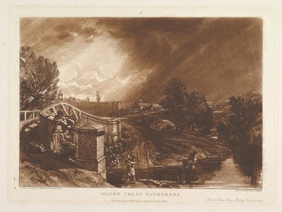 1819年1月1日，特威克纳姆Liber Studiorum的Rails Head Ferry Bridge的水芹菜采集者。 作者 约瑟夫·马洛德·威廉·特纳