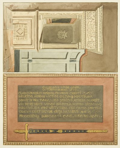 圣马可威廉伯德纪念碑的尽头，铭文和绘画大师剑（纸本水彩） 作者 约瑟夫·曼宁