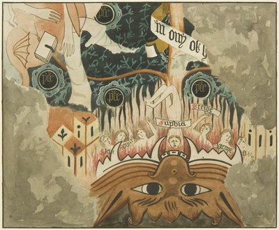 圣约翰教堂墙壁上的壁画，展示了“最后的审判”的一部分（纸本水彩） 作者 约瑟夫·曼宁