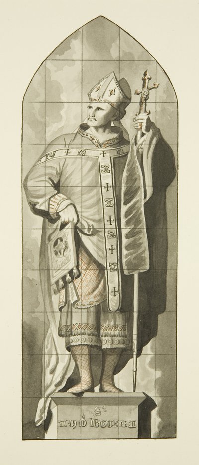 圣马克教堂的彩色玻璃--圣托马斯-贝克特（纸上水彩画 作者 约瑟夫·曼宁