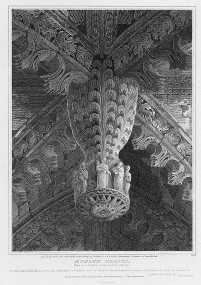 罗斯林教堂，东端的吊坠和腹股沟的视图，由S. Noble雕刻，1810年 作者 约瑟夫·迈克尔·甘迪