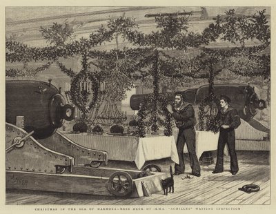 圣诞节在Marmora海，HMS阿基里斯的混乱甲板等待检查 作者 Joseph Nash