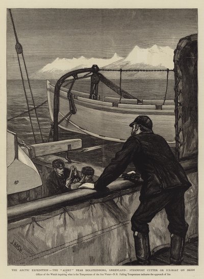 北极探险队，霍尔斯坦堡附近的警报，格陵兰岛，Sternpost Cutter或Ice-Boat on Skids 作者 Joseph Nash