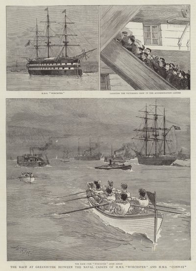 HMS伍斯特海军学员与HMS康威之间的Greenhithe比赛 作者 Joseph Nash