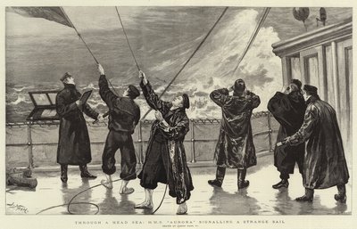 通过头海，HMS Aurora发出奇怪的风帆信号 作者 Joseph Nash