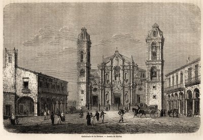 古巴哈瓦那大教堂，由 Navlet 绘制，以说明理查德·达纳（Richard Dana，1815-1882 年）于 1859 年前往古巴岛的航行。 雕刻在“”Le tour du monde, nouveau journal des voyages””巴黎 作者 约瑟夫·纳弗莱特