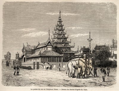 阿瓦国王的宫殿，位于阿马拉波拉（今缅甸），由纳弗莱绘制，用于说明1855年亨利-尤勒上尉前往阿瓦王国的孟加拉精灵的尸体。雕刻在《世界之旅，新的旅行杂志》中。 作者 约瑟夫·纳弗莱特