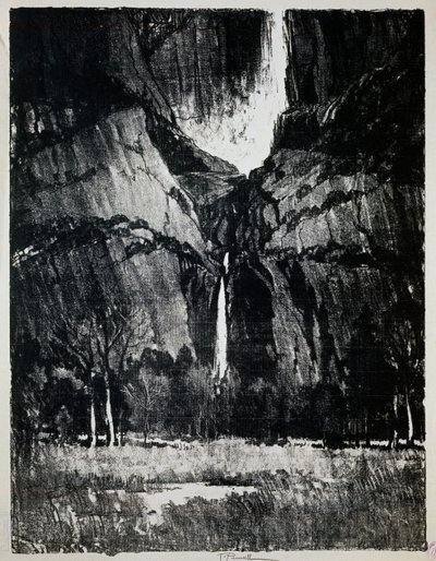 在瀑布脚下，由Joseph Pennell (1857-1926)，雕刻。 作者 约瑟夫·彭内尔