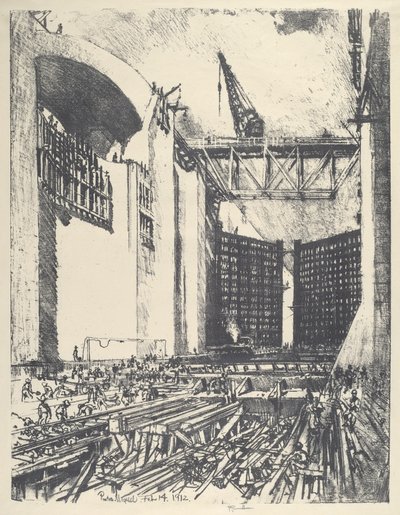 铺设佩德罗-穆盖尔闸的地板，1912年。 作者 约瑟夫·彭内尔