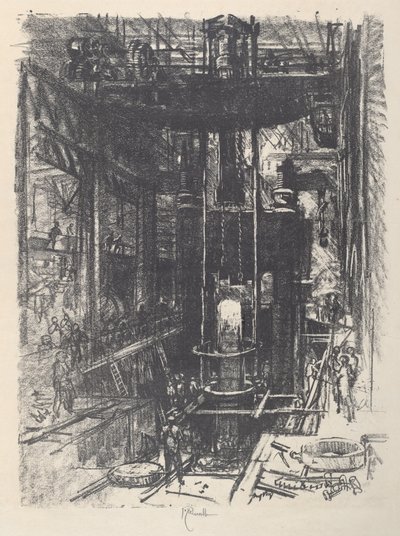 从钢锭中塑造枪支，1917年。 作者 约瑟夫·彭内尔