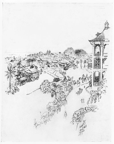 来自Tivoli Hotel，Ancon的巴拿马城，来自Joseph Pennell的&39;The Panama Canal&39;，1912年（纸上的木炭） 作者 约瑟夫·彭内尔