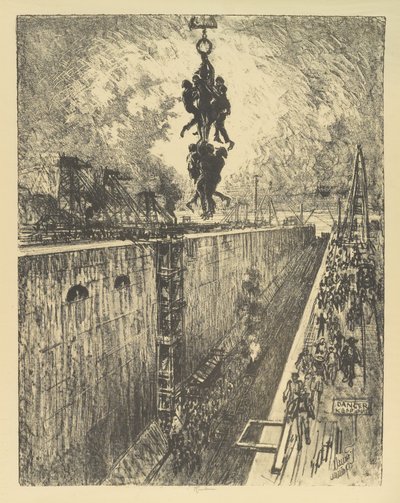 结束了一天，Gatun Lock，1912年 作者 约瑟夫·彭内尔