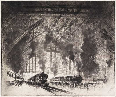 1919年，费城宾夕法尼亚铁路公司的火车和火车 作者 约瑟夫·彭内尔