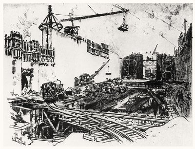 Pedron Miguel的墙壁，1912年由Joseph Pennell在巴拿马运河的XX板块（纸上的木炭） 作者 约瑟夫·彭内尔