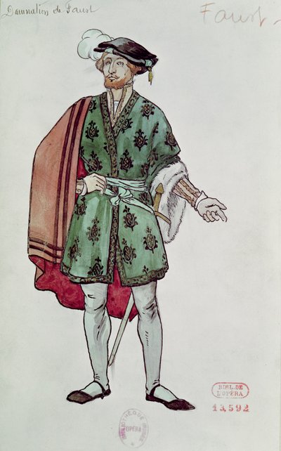 浮士德的服装设计，选自赫克托-柏辽兹（1803-69）的《浮士德的诅咒》（1846 年），1906-08 年（纸面水彩画） 作者 约瑟夫·波菲里·平雄