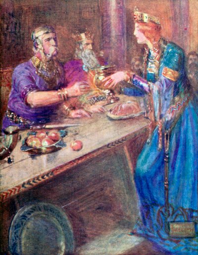将金杯中的美酒分给每位勇士（彩色石版画） 作者 约瑟夫·拉特克利夫（后）斯克尔顿