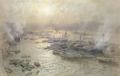 冬季日落，威斯敏斯特，1902年（纸上写着） 作者 约瑟夫·塞文