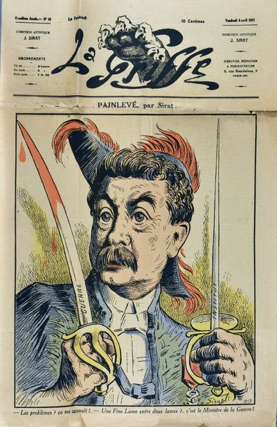 法国数学家和政治家Paul Painleve（1863-1933）的肖像，由Sirat dan "La Griffe "于1917年绘制的漫画。 作者 约瑟夫·西拉特