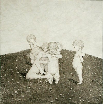 在草地上玩耍的小天使（雕版画） 作者 约瑟夫·乌尔