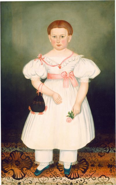 手持网兜和玫瑰的女孩，约 1840 年（布面油画） 作者 约瑟夫·怀廷·斯托克