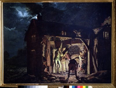 Une forge（锻造）。德比的约瑟夫-赖特（1734-1797 年）的绘画。水彩画 作者 德比的约瑟夫·赖特