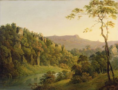 马特洛克戴尔（Matlock Dale）中的风景，望向黑岩悬崖，约1780-5年（布面油画） 作者 德比的约瑟夫·赖特