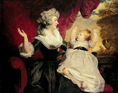 德文郡公爵夫人乔治安娜和她的幼女乔治安娜-卡文迪什女士（布面油画 作者 约书亚·雷诺兹（Joshua Reynolds）