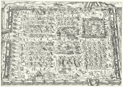 16世纪的军营（雕刻）。 作者 约斯特（后）安曼