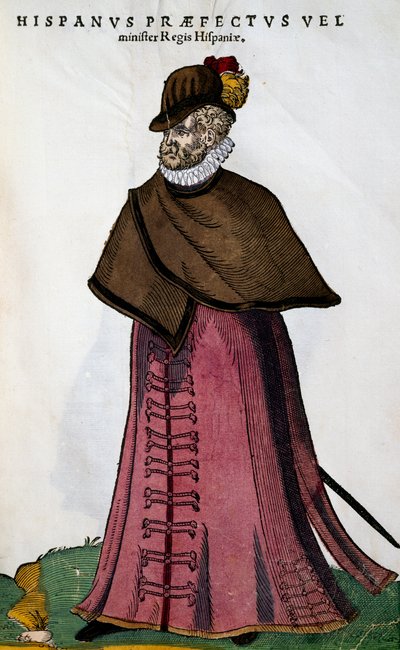 西班牙王室的部长服装，约斯特-安曼（1539-1591）的雕刻，来自Habitus praecipuorum populorum, virorum tam quam singulari foeminarum art depicti。 作者 约斯特安曼