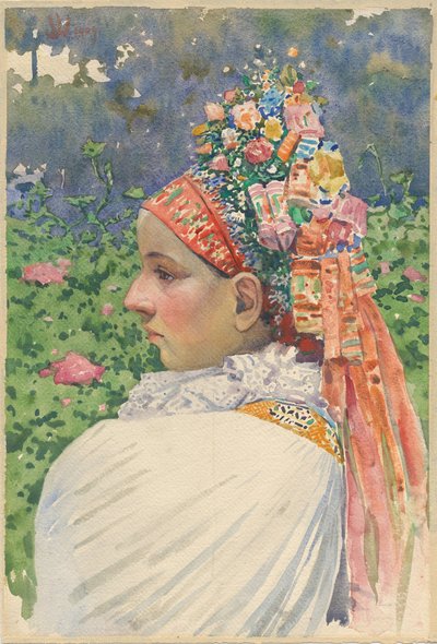 斯洛伐克新娘夫妇 Uprka, Joza (1861-1940)。 布面油画，尺寸：54.8x37 作者 乔扎·乌普卡（JožaUprka）