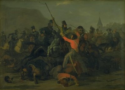 1813 年 12 月 6 日，在日德兰龙骑兵与哥萨克人的战斗中，邦克-伯尼希森上校倒下了 作者 约尔根诉索纳
