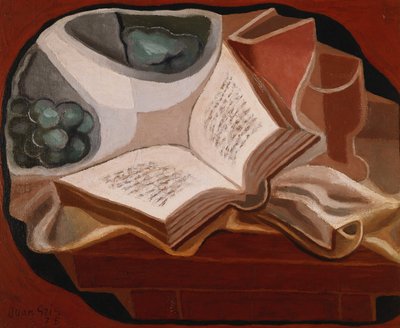 书和水果碗；书和水果碗，1925年 作者 胡安·格里斯