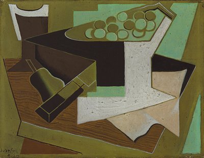 一串葡萄和一个梨；葡萄和梨，1920年 作者 胡安·格里斯