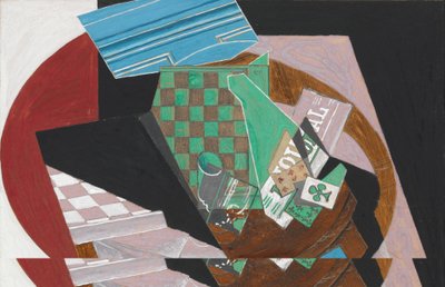 棋盘和扑克牌，1915年（水粉，石墨和奶油色编织纸上的树脂，安装在纸板上） 作者 胡安·格里斯