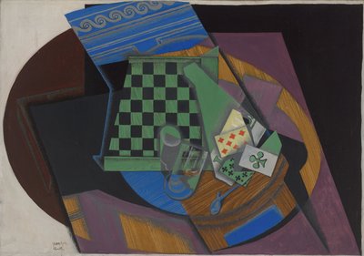 棋盘和扑克牌，1915年 作者 胡安·格里斯