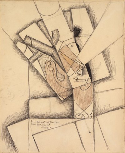吸烟者，1913年（木炭，蜡笔和纸上洗） 作者 Juan Gris
