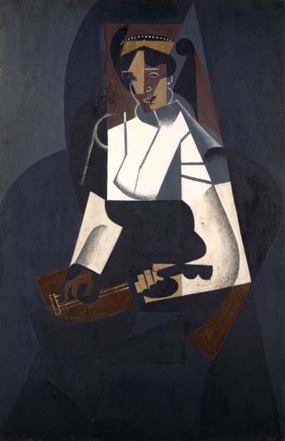 曼陀林的女人，1964年柯罗之后（胶合板上的油） 作者 Juan Gris