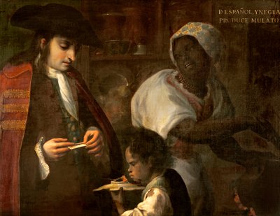 西班牙人和黑人制作黑白混血儿，1715年 作者 Juan Rodríguez Juárez