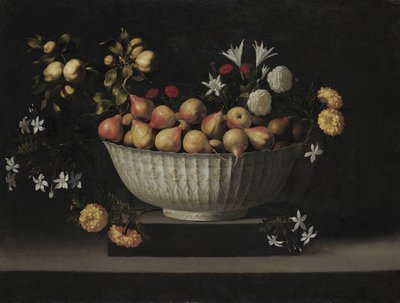 中国碗中的花和水果，约1645年。 作者 Juan de Zurbaran
