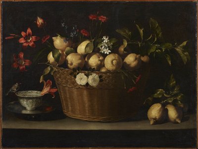 静物画，柳条篮子里的柠檬，约1643-1649年。 作者 胡安·德·苏巴兰