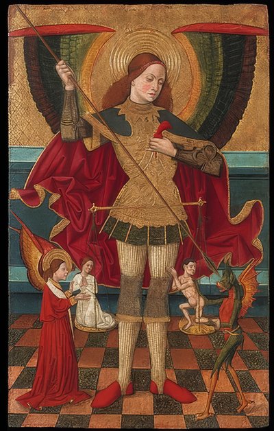 大天使迈克尔称重死者的灵魂。约于1485年 作者 胡安·德拉阿巴迪亚
