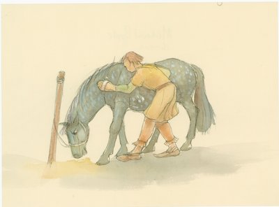 一个中世纪的马夫在刷马，2004年。 作者 朱迪思·多比