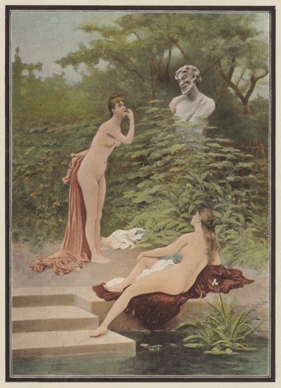 嘲弄，妇女洗澡（彩色石版画） 作者 朱尔斯（后）斯卡尔伯特
