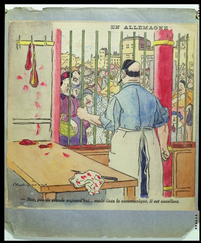 “不，今天没有肉......但是阅读公报，这是非常好的”，漫画于德国的饥荒，c.1917 作者 朱尔斯·亚伯·费弗尔