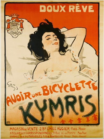 甜蜜的梦。拥有一辆凯姆里斯自行车，约1898年。 作者 儒勒·亚历山大·格林