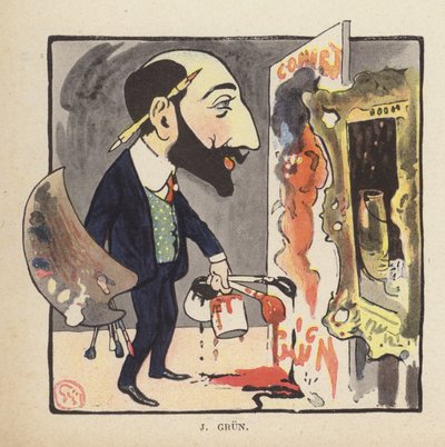 Self-portrait of French painter and illustrator Jean-Alexandre Grun (colour litho) 作者 朱尔斯·亚历山大·格鲁恩（Jules Alexandre Gruen）或格伦（Grun）